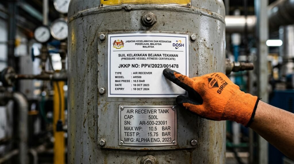 JKKP certified air compressor Malaysia - DOSH approved air receiver tank for safety compliance