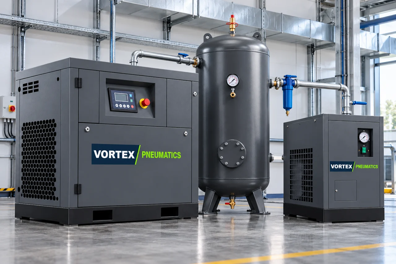 11 kW package illustration for Vortex Pneumatics screw air compressor selection