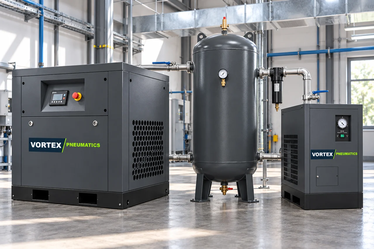 22 kW package illustration for Vortex Pneumatics screw air compressor selection