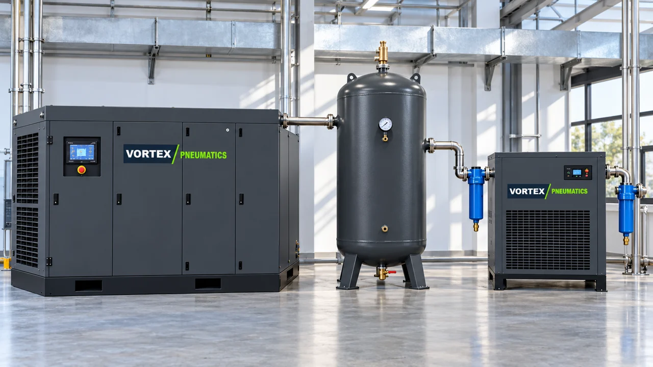 Large industrial package illustration for Vortex Pneumatics screw air compressor selection